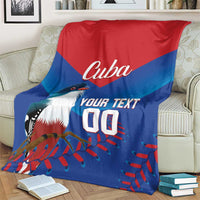 Cuba-themed blue and red blanket with 'Cuba' script, white bird, and 'Your Text' 00.