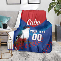 Cuba-themed blue and red blanket with white bird, 'Cuba' script, and 'Your Text' 00.