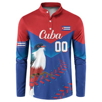 Red and blue button-front sweatshirt with Cuba graphic, bird print, and number 00