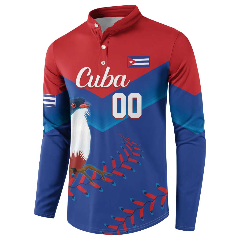 Red and blue button-front sweatshirt with Cuba logo, bird graphic, and number 00