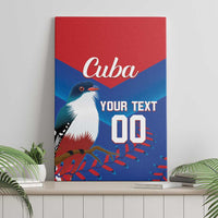 Cuba canvas wall art with bird illustration, red and blue blocks, 'YOUR TEXT' and '00'