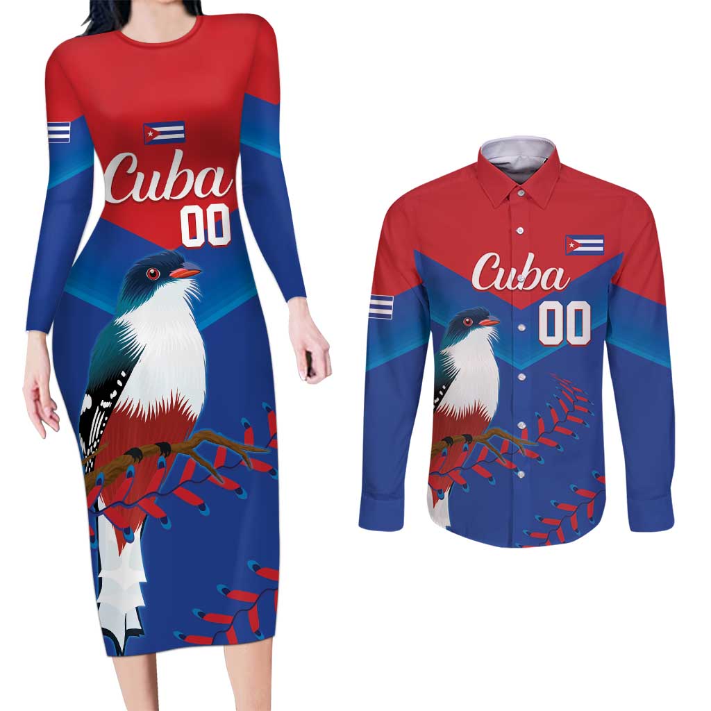 Custom Baseball Cuba 2024 Couples Matching Long Sleeve Bodycon Dress and Long Sleeve Button Shirt Cuban Trogon - Dynamic Style - Wonder Print Shop