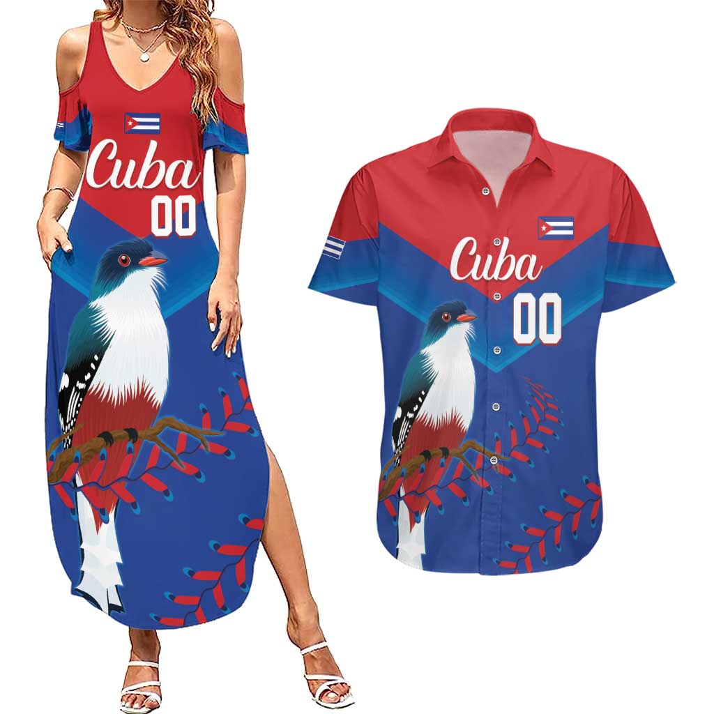 Custom Baseball Cuba 2024 Couples Matching Summer Maxi Dress and Hawaiian Shirt Cuban Trogon - Dynamic Style - Wonder Print Shop