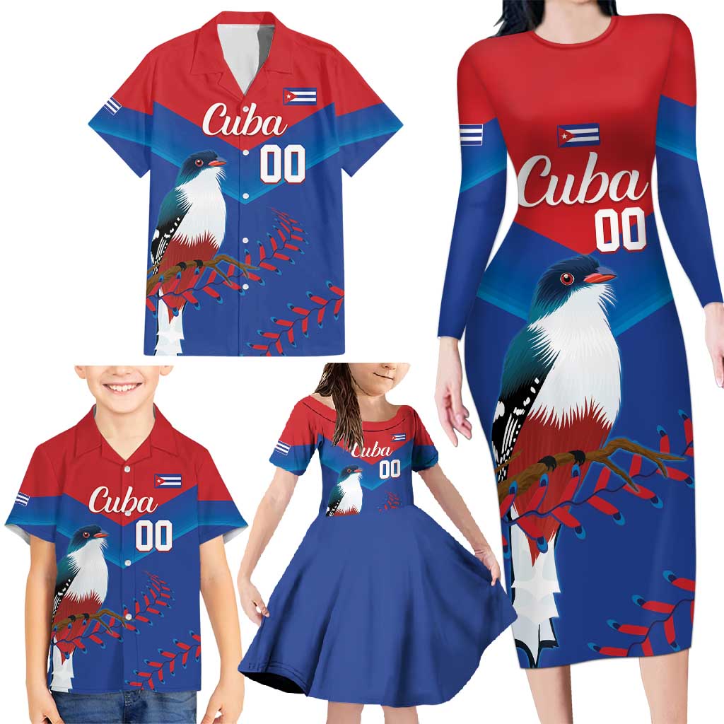 Custom Baseball Cuba 2024 Family Matching Long Sleeve Bodycon Dress and Hawaiian Shirt Cuban Trogon - Dynamic Style - Wonder Print Shop