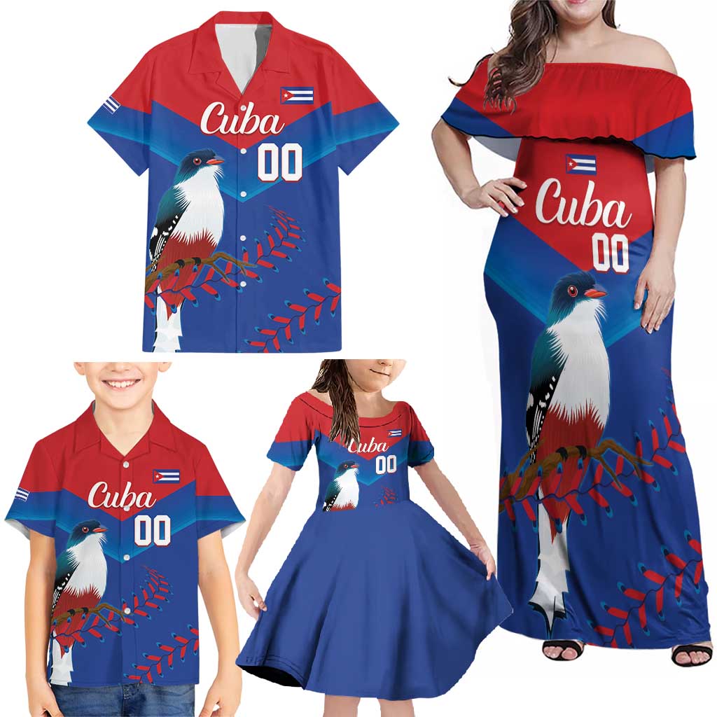 Custom Baseball Cuba 2024 Family Matching Off Shoulder Maxi Dress and Hawaiian Shirt Cuban Trogon - Dynamic Style - Wonder Print Shop