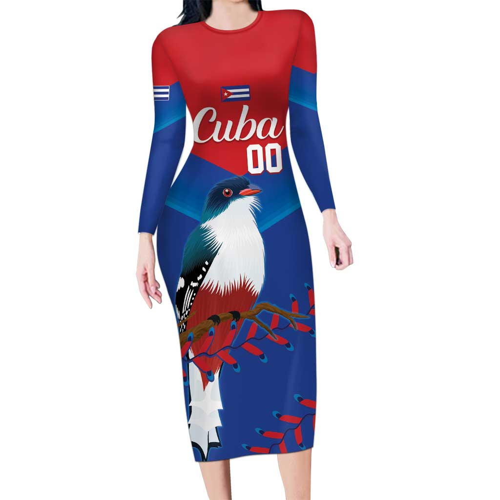 Custom Baseball Cuba 2024 Long Sleeve Bodycon Dress Cuban Trogon - Dynamic Style - Wonder Print Shop