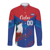 Long-sleeve button shirt with red-and-blue graphic, Cuba text, bird, flag patch, 00