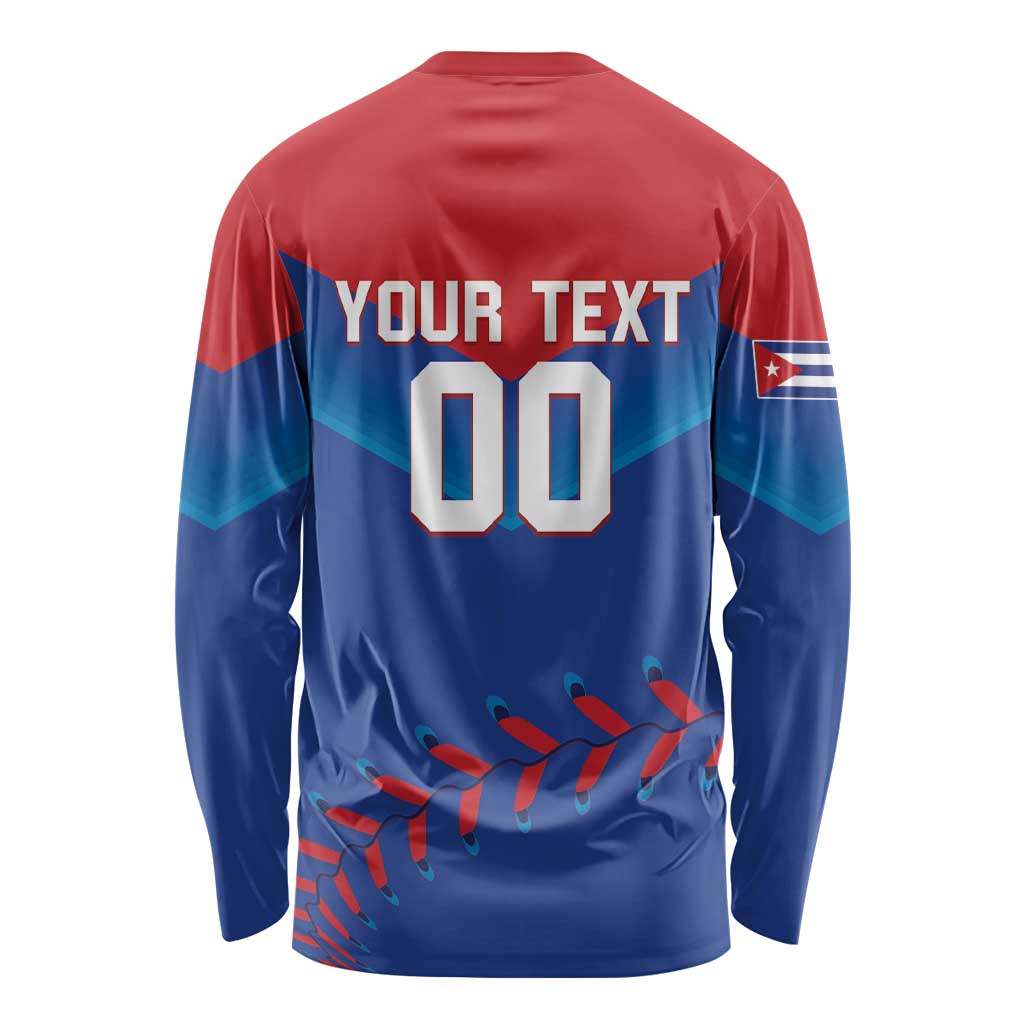 Long-sleeve baseball shirt with "YOUR TEXT" and "00" plus Cuba flag bird graphic