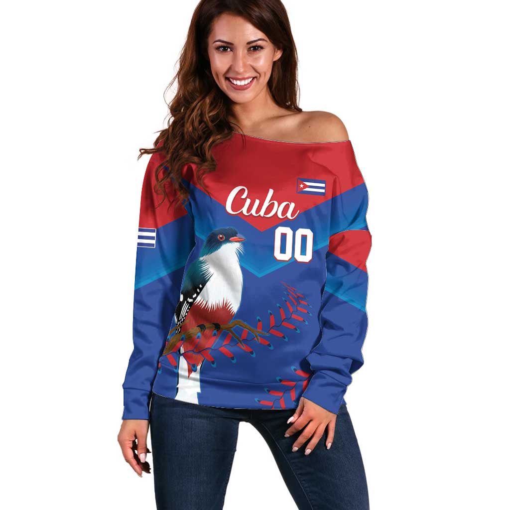 Custom Baseball Cuba 2024 Off Shoulder Sweater Cuban Trogon - Dynamic Style - Wonder Print Shop