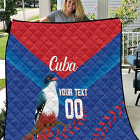 Blue and red Cuba quilt blanket with bird graphic, 'Cuba' and 'YOUR TEXT' text
