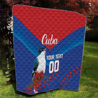 Blue and red Cuba quilt blanket with bird graphic, 'Cuba' and 'YOUR TEXT 00'