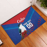 Rubber doormat with Cuba bird graphic, blue/red stripes, and Your Text 00