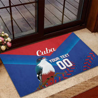 Rubber doormat with Cuba bird and Your Text 00 on blue and red rays