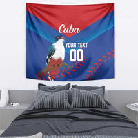 Cuba tapestry wall hanging in red and blue with bird, branches, and custom text