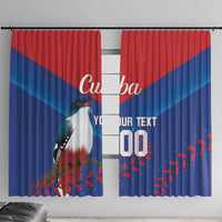 Blue and red bird-themed window curtain panels with custom text design on front