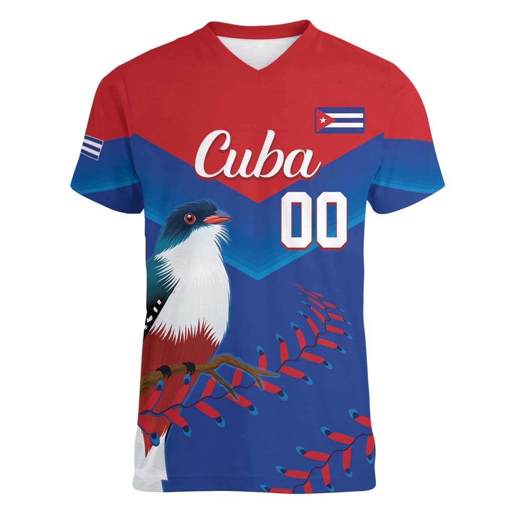 Custom Baseball Cuba 2024 Women V-Neck T-Shirt Cuban Trogon - Dynamic Style - Wonder Print Shop