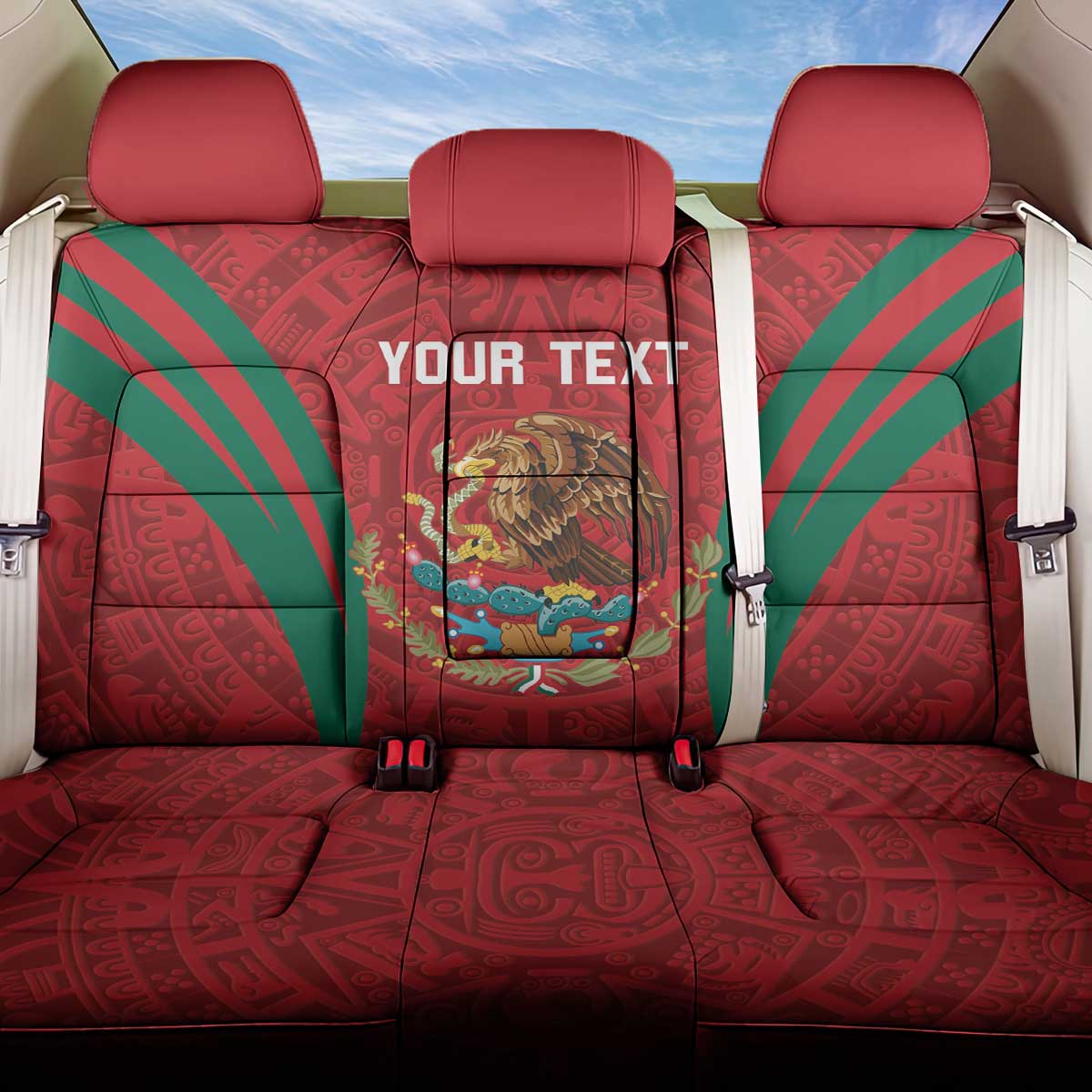 Custom Baseball Mexico 2024 Back Car Seat Cover Aztec Calendar Pattern - Dynamic Style - Wonder Print Shop