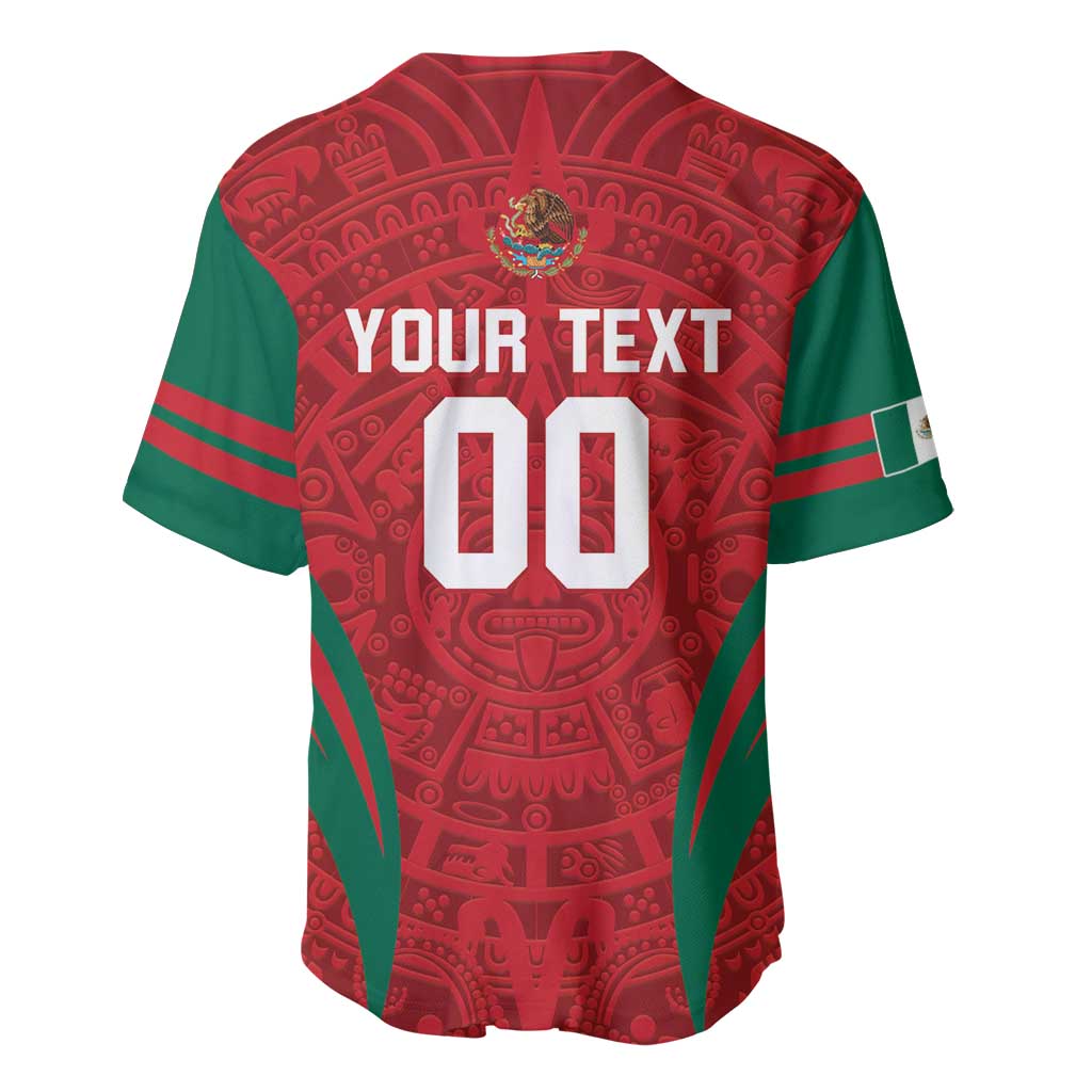 Green and red baseball jersey, Aztec pattern, V-neck, buttons; YOUR TEXT 00 with crest