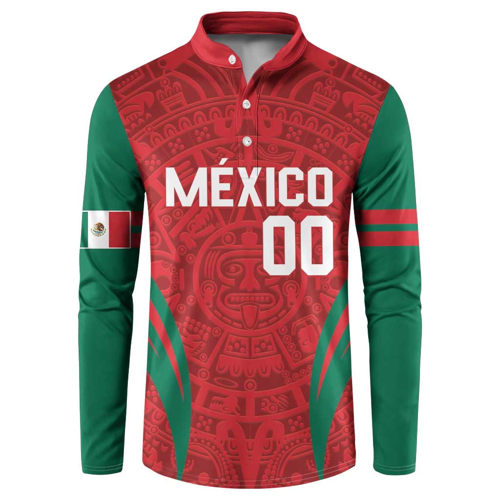 Long-sleeve button sweatshirt with Aztec pattern, green sleeves, MEXICO 00 front