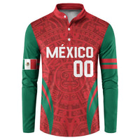 Long-sleeve button sweatshirt with Aztec pattern, green sleeves, MEXICO 00 front
