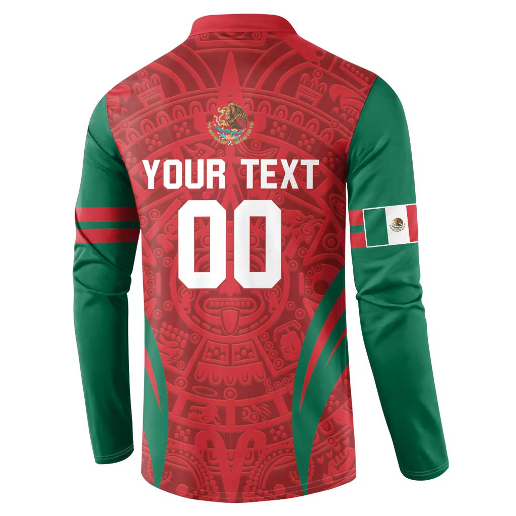 Long-sleeve button sweatshirt with Aztec pattern, YOUR TEXT 00 on back, green sleeves