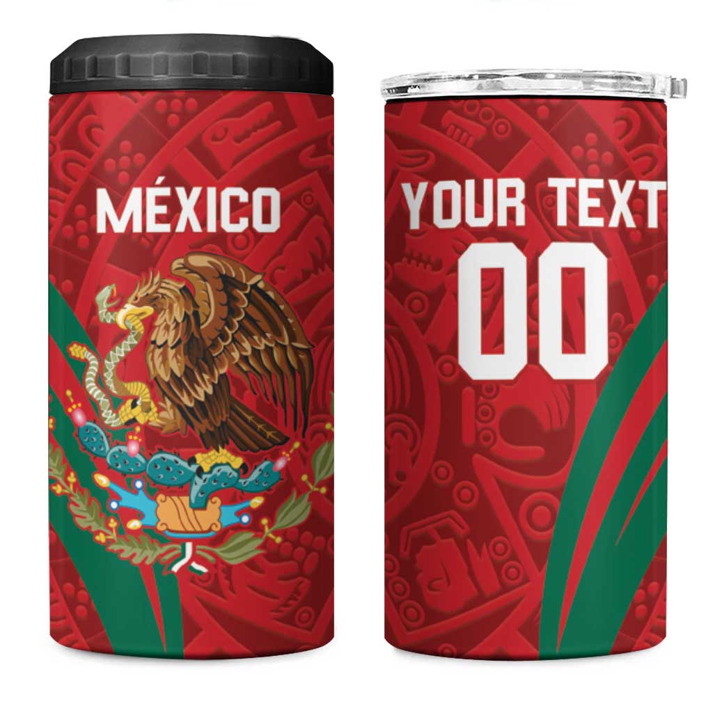 Custom Baseball Mexico 2024 4 in 1 Can Cooler Tumbler Aztec Calendar Pattern - Dynamic Style