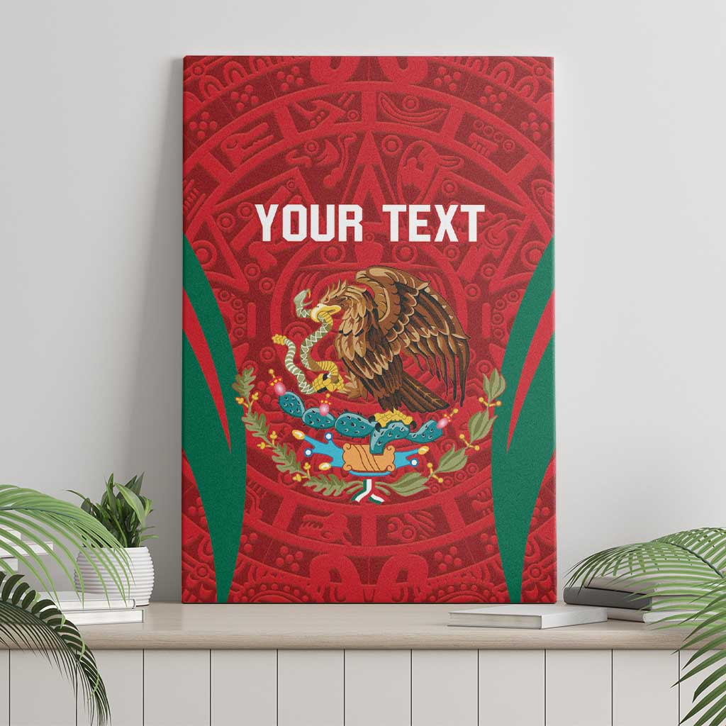 Canvas wall art on display with red Aztec design, eagle emblem, and your text overlay