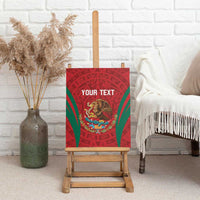 Canvas wall art on easel stand, red Aztec pattern with eagle graphic and your text
