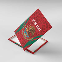Angled canvas wall art, red and green Aztec eagle design with your text in white