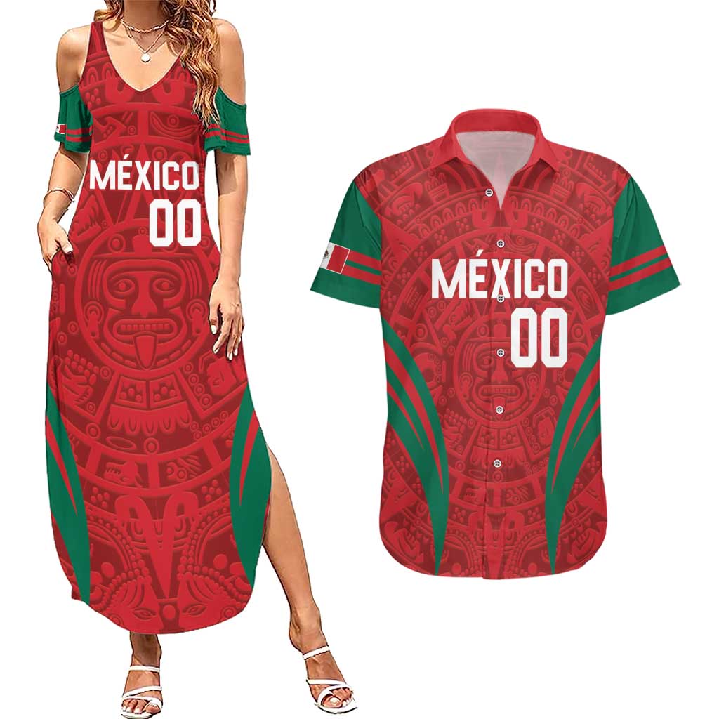 Custom Baseball Mexico 2024 Couples Matching Summer Maxi Dress and Hawaiian Shirt Aztec Calendar Pattern - Dynamic Style