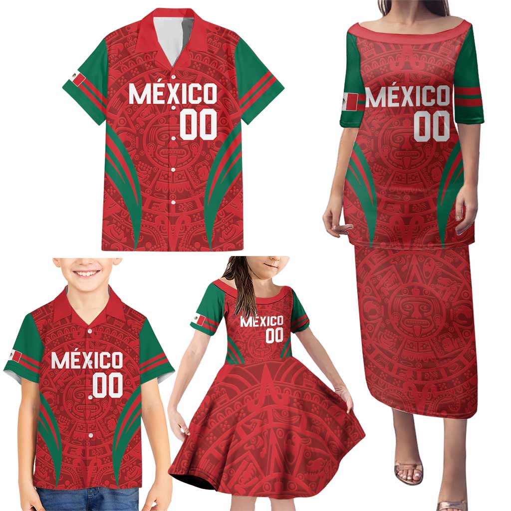 Custom Baseball Mexico 2024 Family Matching Puletasi and Hawaiian Shirt Aztec Calendar Pattern - Dynamic Style