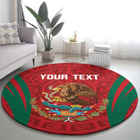 Round red rug with green arched stripe border, eagle illustration and 'YOUR TEXT' text.