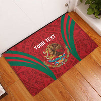 Red rubber doormat with green striped rays and 'YOUR TEXT' over Mexico emblem