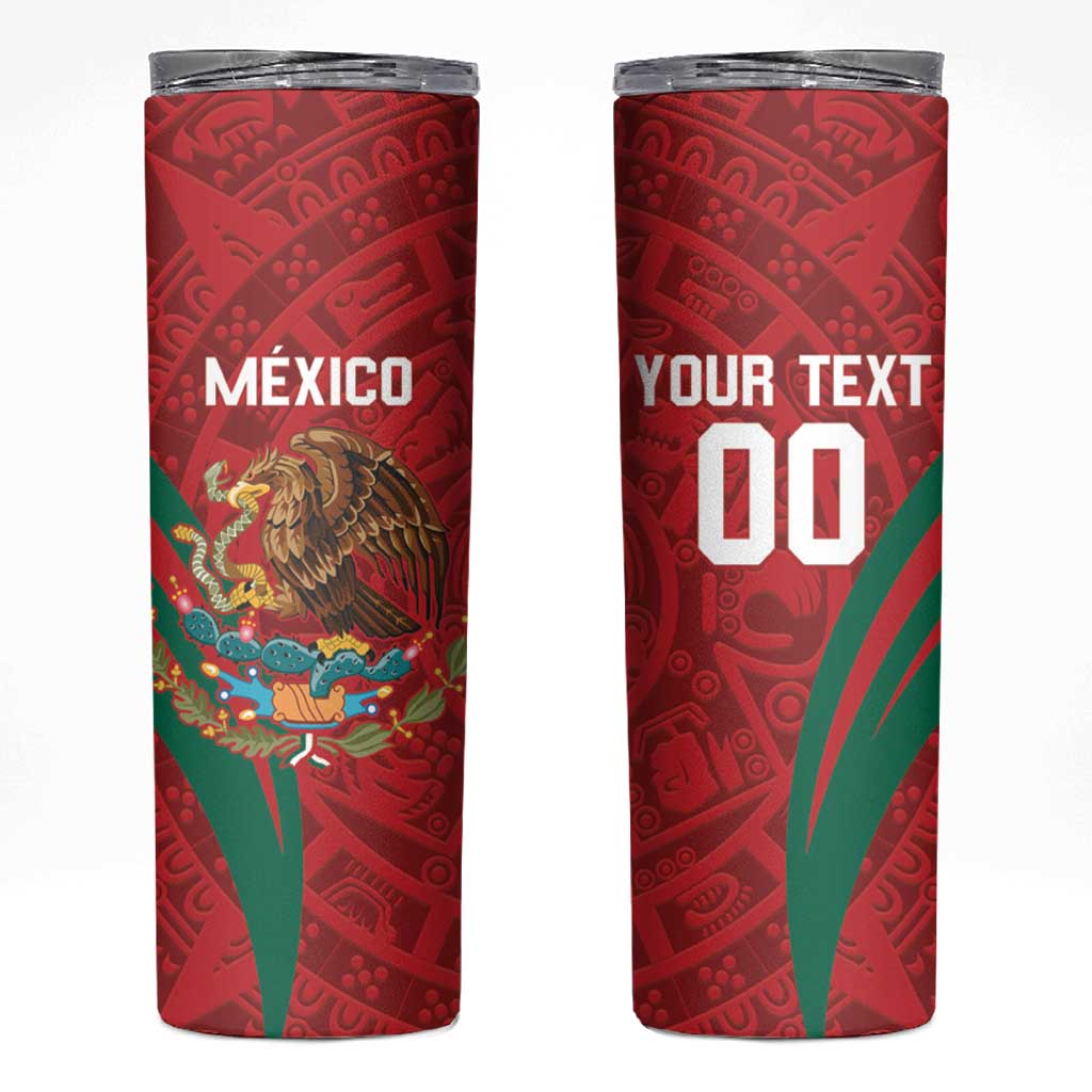 Custom Baseball Mexico 2024 Skinny Tumbler Aztec Calendar Pattern - Dynamic Style