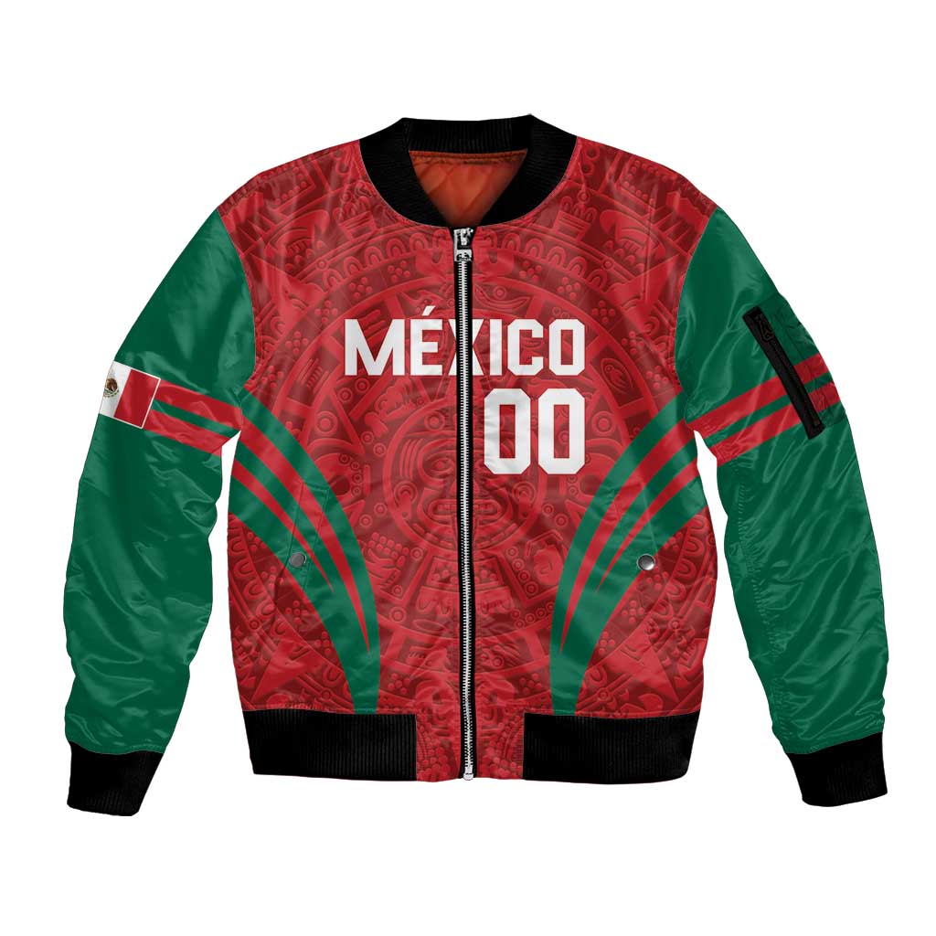 Custom Baseball Mexico 2024 Sleeve Zip Bomber Jacket Aztec Calendar Pattern - Dynamic Style