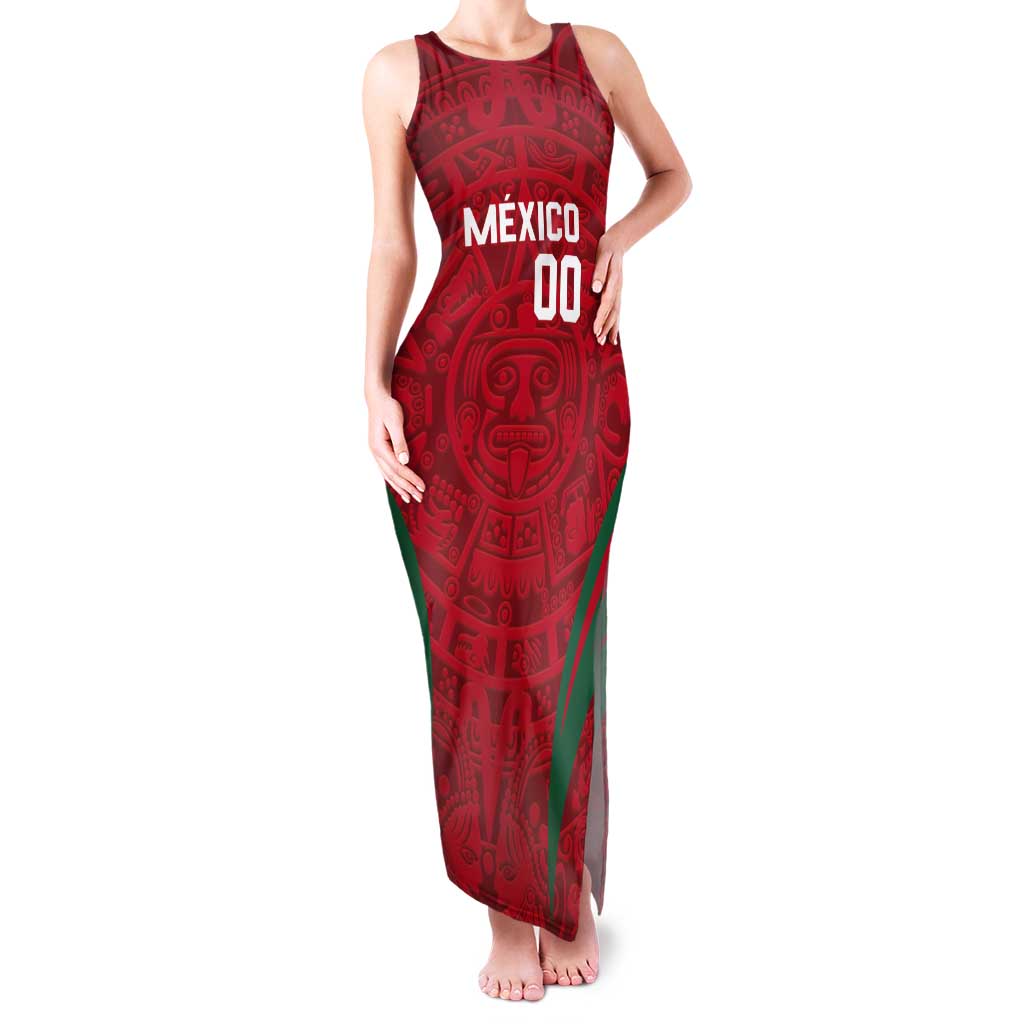 Custom Baseball Mexico 2024 Tank Maxi Dress Aztec Calendar Pattern - Dynamic Style