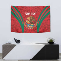 Red tapestry wall hanging with green rays, lion crest, and 'YOUR TEXT' centered