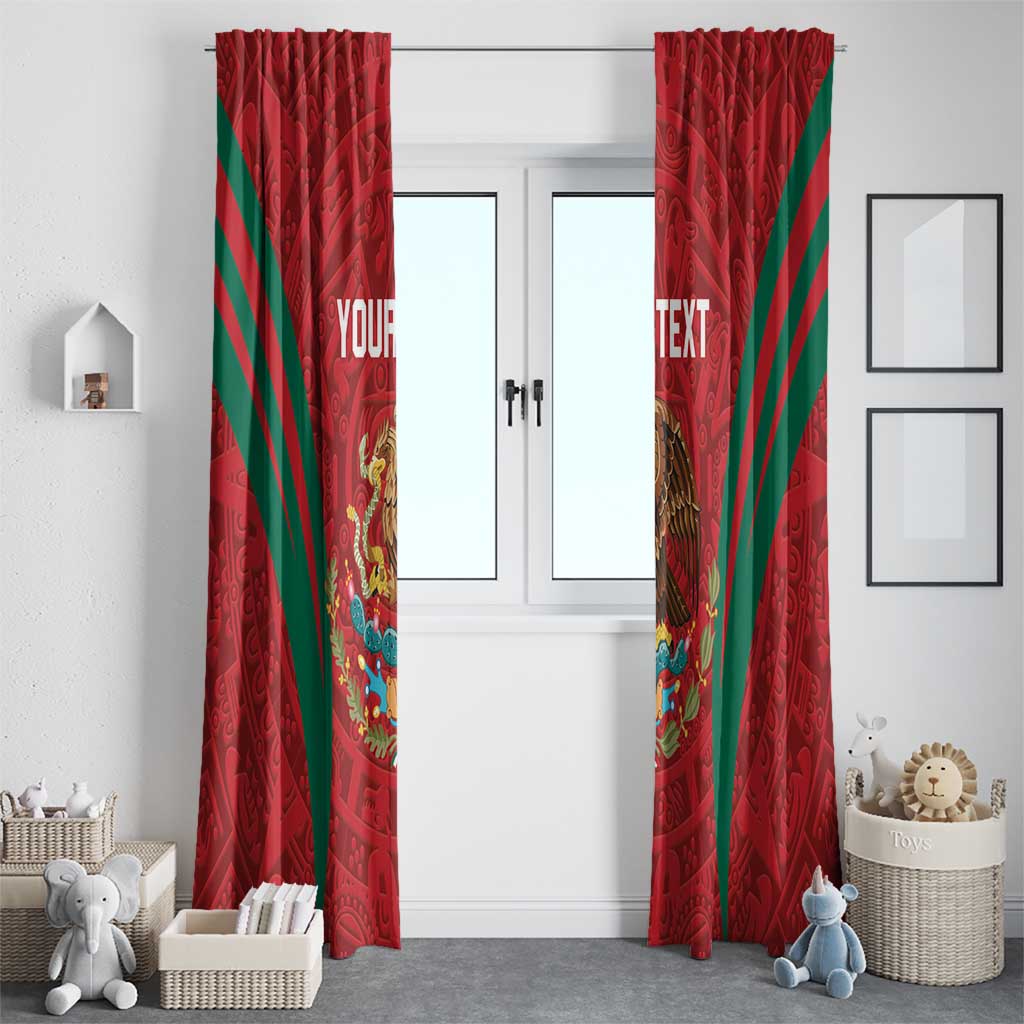 Red window curtain pair with green diagonal stripes and detailed calendar graphic