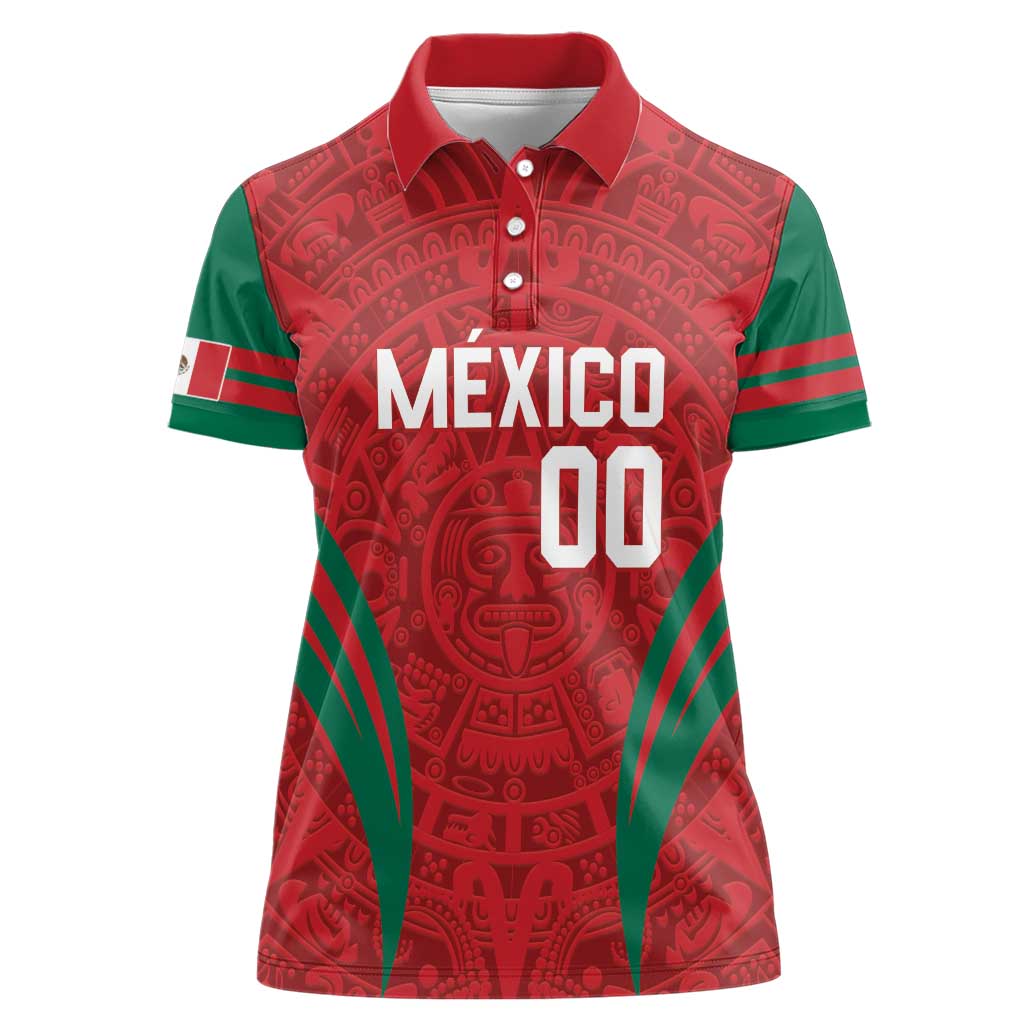 Custom Baseball Mexico 2024 Women Polo Shirt Aztec Calendar Pattern - Dynamic Style