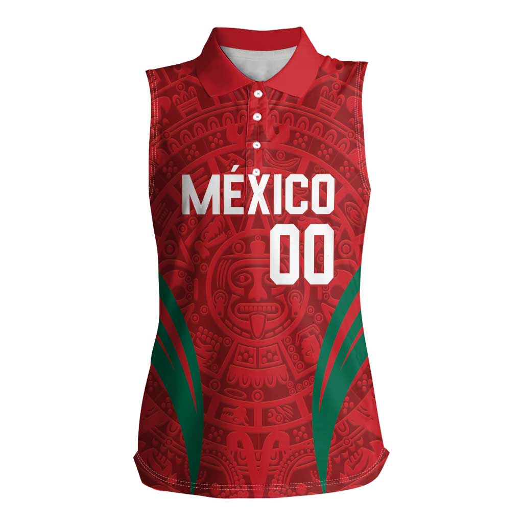 Custom Baseball Mexico 2024 Women Sleeveless Polo Shirt Aztec Calendar Pattern - Dynamic Style