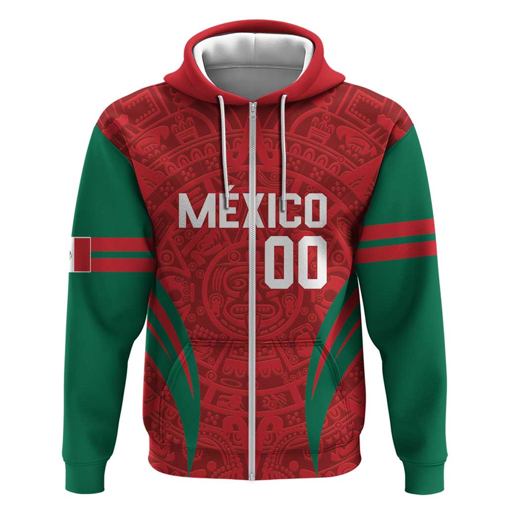 Custom Baseball Mexico 2024 Zip Hoodie Aztec Calendar Pattern - Dynamic Style