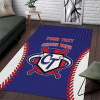 Blue baseball-style area rug with CT emblem and red/white baseball seams