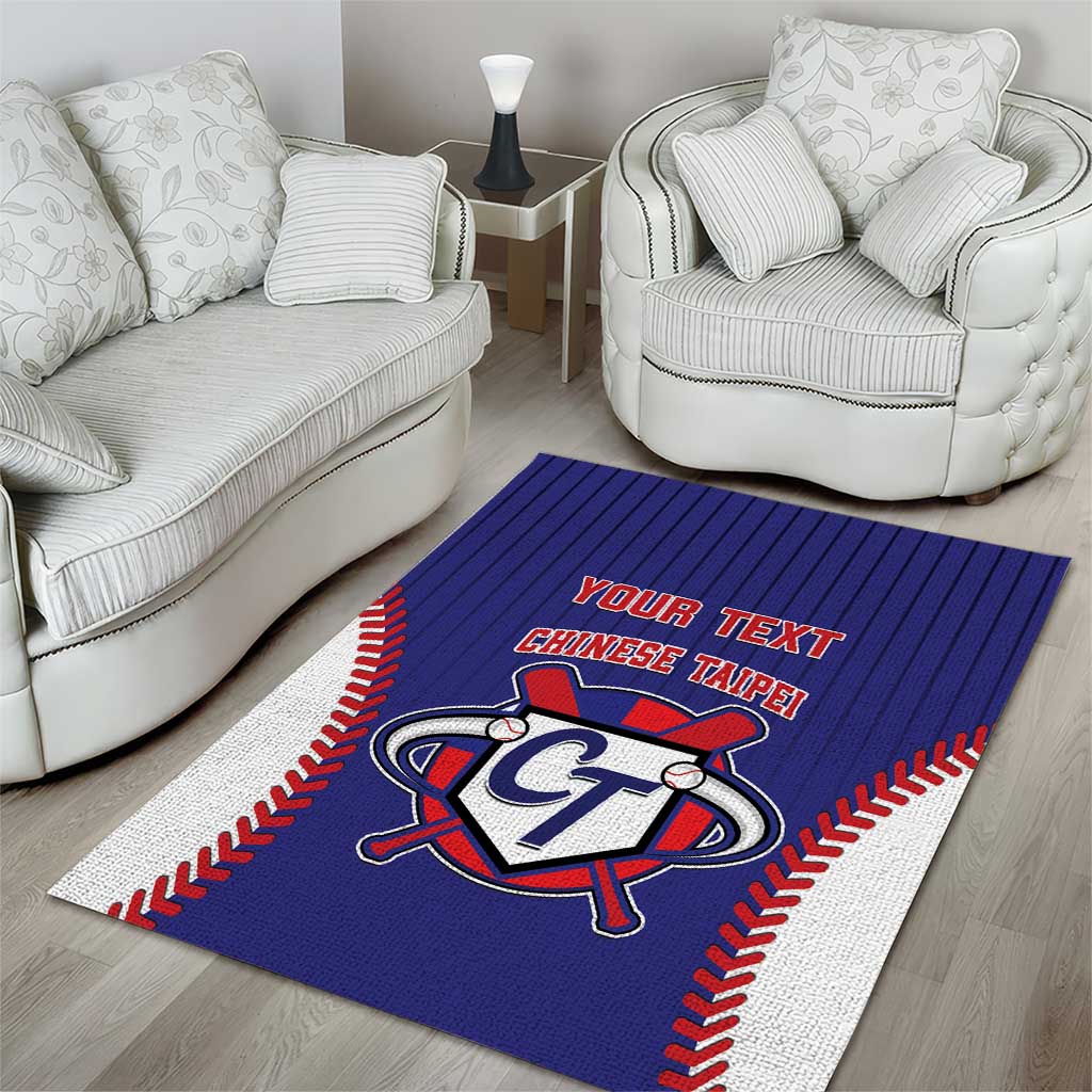 Blue baseball-style area rug with CT emblem and red/white stitched border