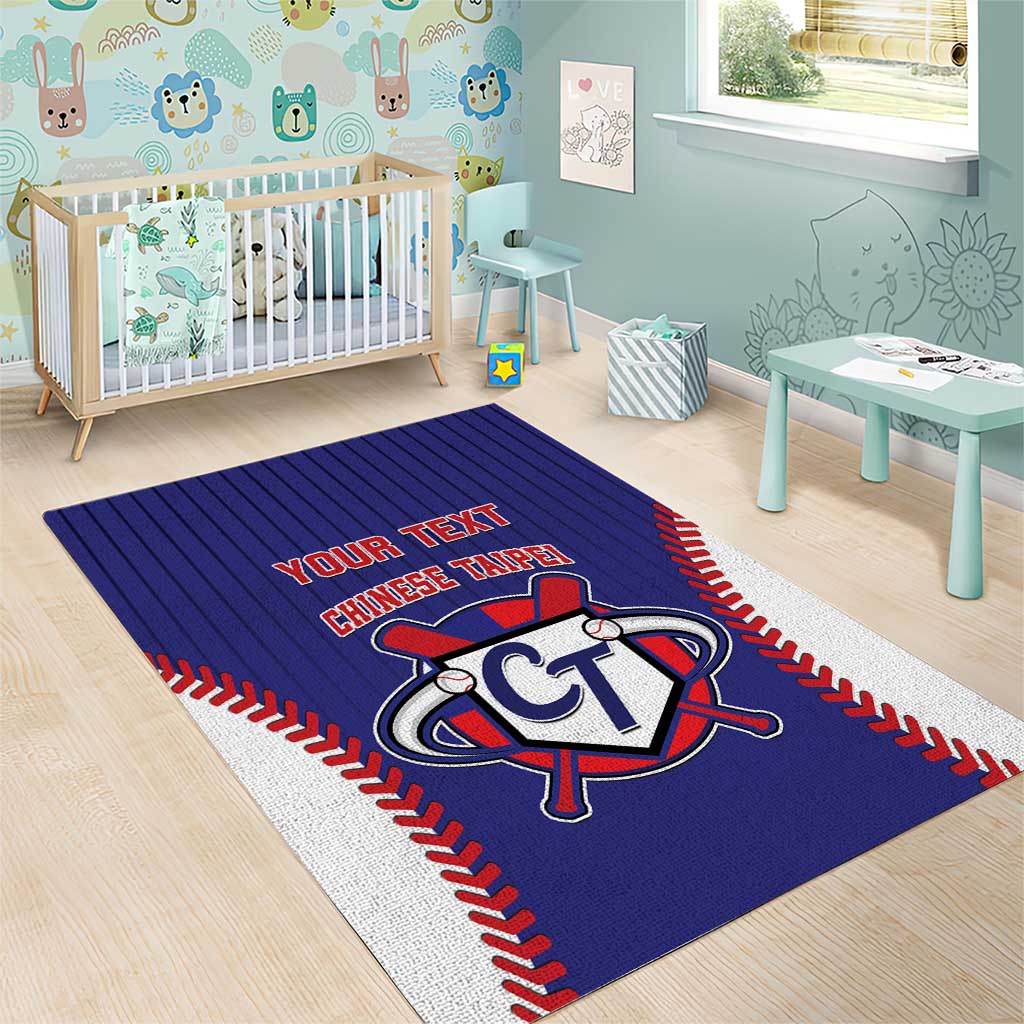 Blue baseball-style area rug with CT emblem and red baseball seam border