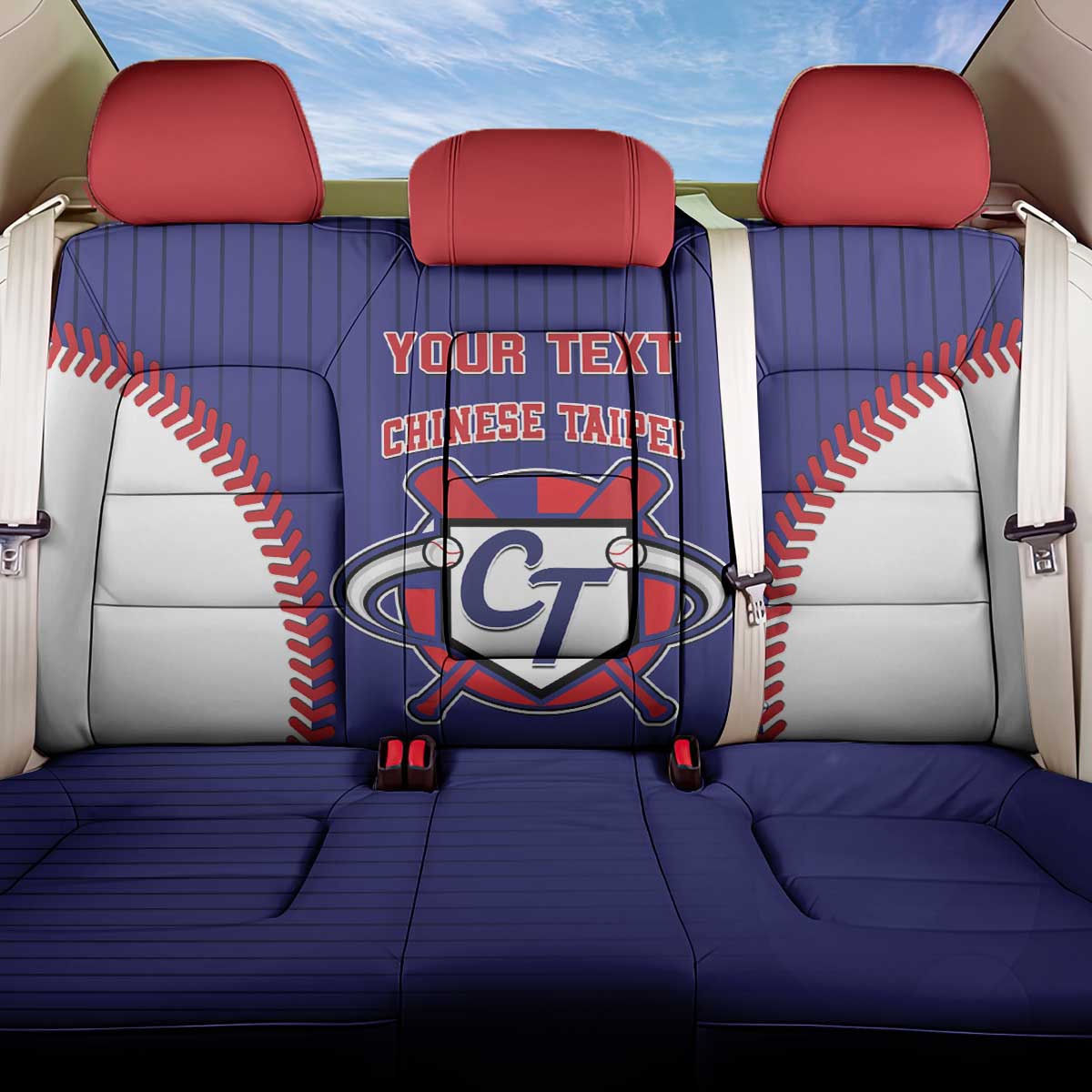 Custom Chinese Taipei Back Car Seat Cover Go Taiwanese - Baseball Style - Wonder Print Shop