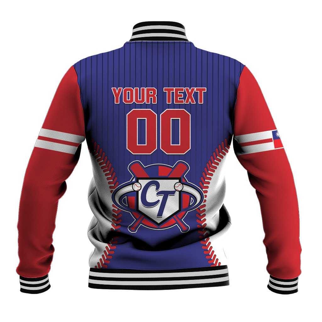 Back blue and red baseball jacket with YOUR TEXT and 00, CTIP logo