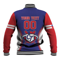 Back blue and red baseball jacket with YOUR TEXT and 00, CTIP logo