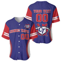 Blue baseball jersey set: front with Chinese Taipei text, back with 'YOUR TEXT' and CT logo