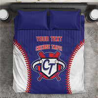 Blue and white bedding set with baseball-style Chinese Taipei graphic and logo.