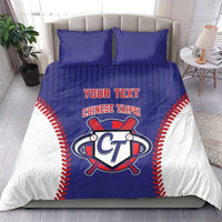 Blue bedding set with two pillowcases, featuring a baseball-style Chinese Taipei emblem.